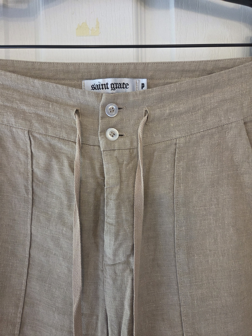 Saint Grace Beige Wide-Leg Drawstring Chinos - Picture 2 of 5